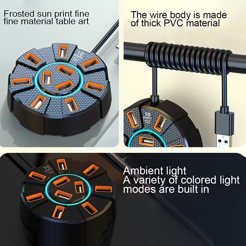 High - Speed 7/10 - Port USB 2.0 Hub Charger Laptop Mouse iPhone Samsung Printer