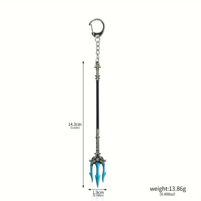 Metal Black & Blue Poseidon Trident Fork Keyring Premium Keychain Gift UK