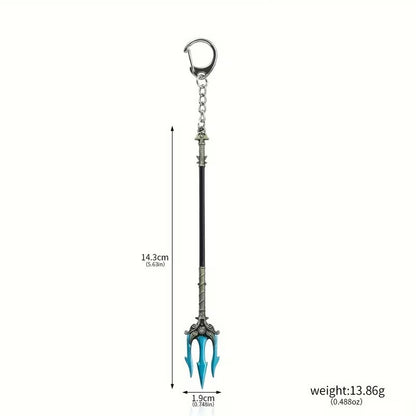 Metal Black & Blue Poseidon Trident Fork Keyring Premium Keychain Gift UK