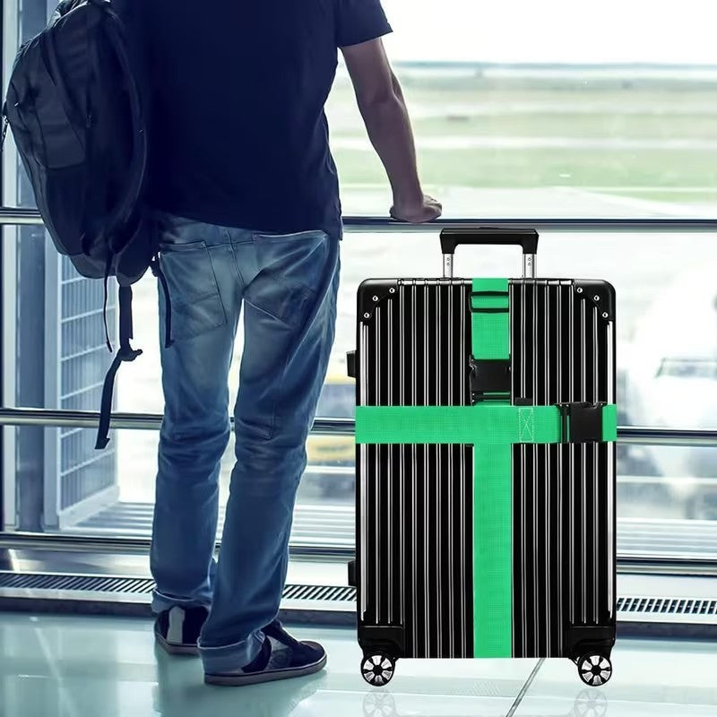 2 x Black Adjustable Strong Safety Travel Suitcase Luggage Baggage Straps Belt