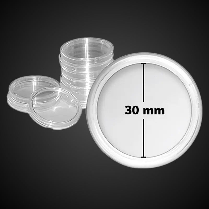 10 x 30mm Coin Storage Protective Clear Capsule + White Adjustable Foam Insert