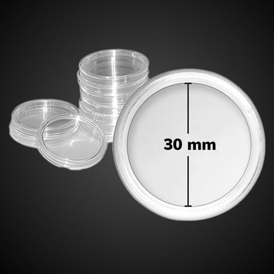 10 x 30mm Coin Storage Protective Clear Capsule + White Adjustable Foam Insert