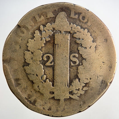 1792 Louis XVI France 2 Sol Coin | Collectable Grade | a9527