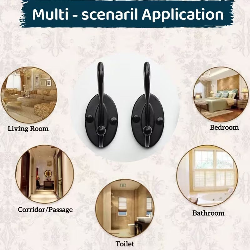 x3 Black Metal Clothing Coat Door Hook Wall Mounted Hanging Holder