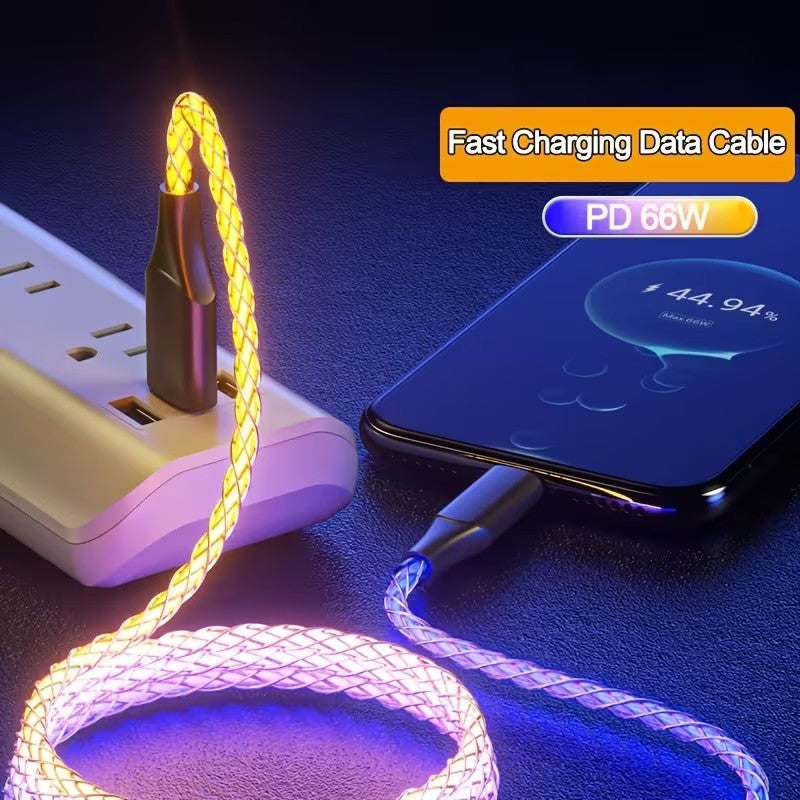 Type - C Multi - Coloured RGB Flowing LED USB Cable Charging Cable Multi Charger