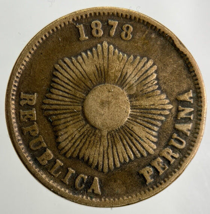 1878 Peru 2 Dos Centavos Coin | Fine Collectable Grade