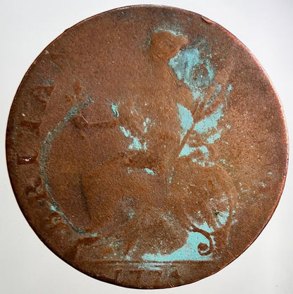 1774 George 3rd III Half-Penny British Coin | Fair Grade