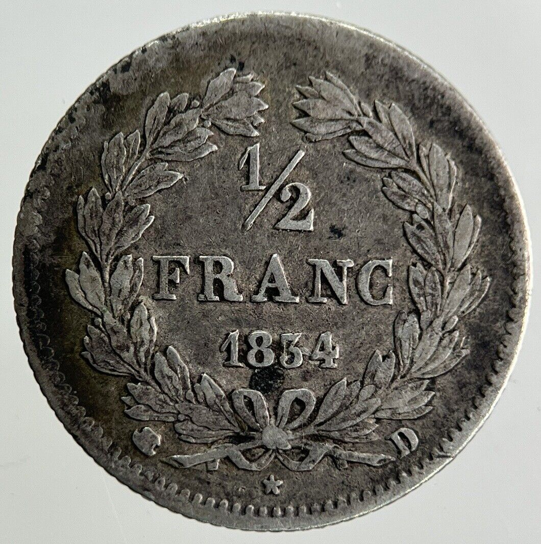 1834 France 1/2 Half Franc Silver Coin | Fine Collectable Grade