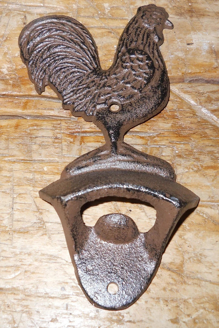Cast Iron Heavy Duty Metal Rooster Chicken Wall Mounted Drink Bottle Opener