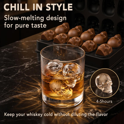 3D Skull Ice Cube Tray with Silicone Ice Cube Moulds 10 Skulls Party Cocktails