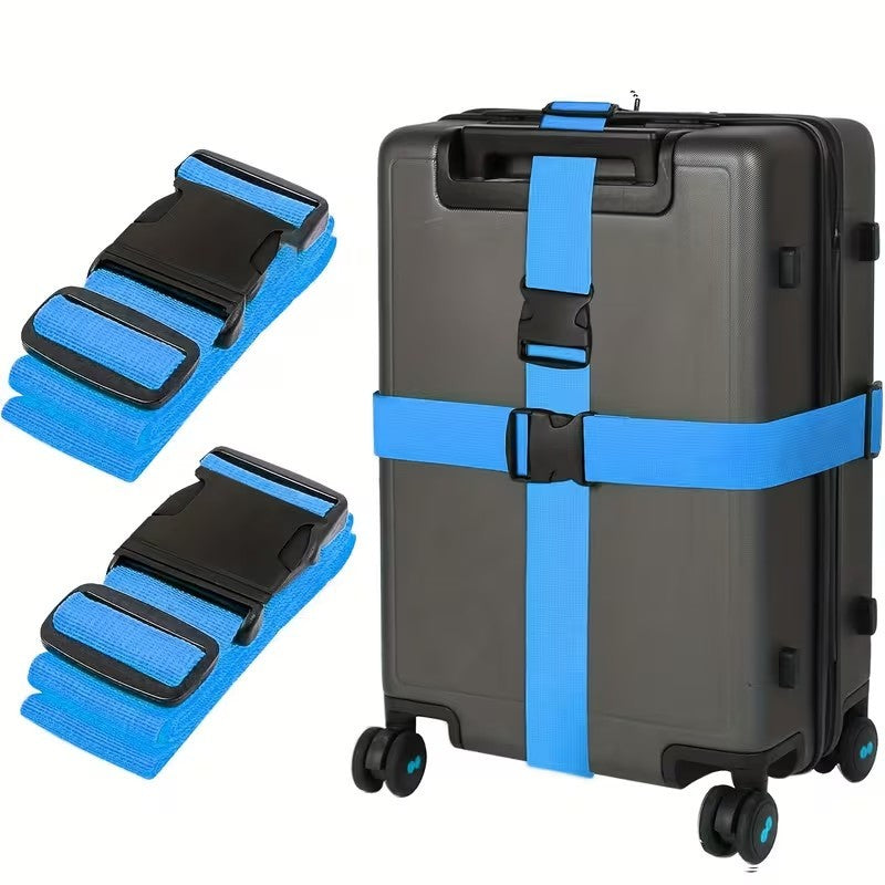 2 x Blue Adjustable Strong Safety Travel Suitcase Luggage Baggage Straps Belt