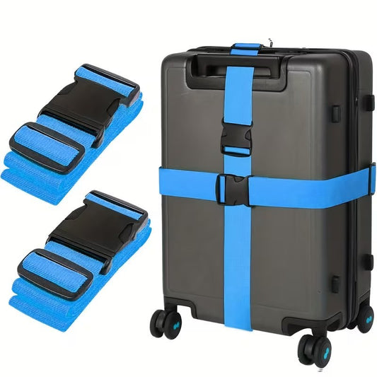 2 x Blue Adjustable Strong Safety Travel Suitcase Luggage Baggage Straps Belt