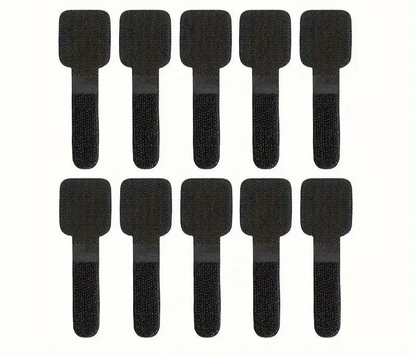10 x Self - Adhesive Heavy - Duty Hook & Loop Organiser Cable Ties Black - UK Stock