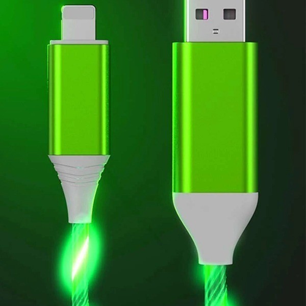 iPhone Lightening Green Flowing LED USB Cable Charging Charger - UK Stock