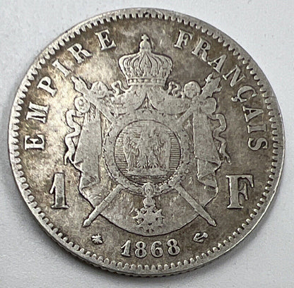1868 France 1 One Franc | French Silver Coin | Fair Grade | a560