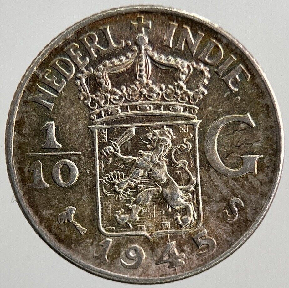 1945 Netherlands East Indies 1/10 Gulden Silver Coin | Very High Grade | a5511