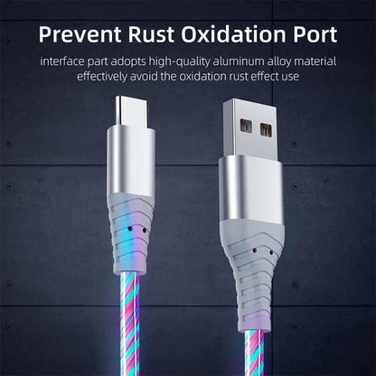 Type - C Multi - Coloured RGB Flowing LED USB Cable Charging Cable Multi Charger