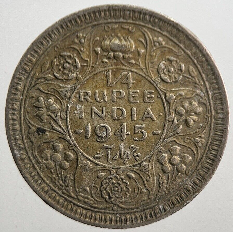 1945 India 1/4 Quarter Rupee Silver Coin | Very High Grade | a7669
