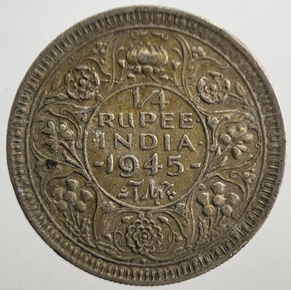 1945 India 1/4 Quarter Rupee Silver Coin | Very High Grade | a7669