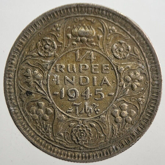 1945 India 1/4 Quarter Rupee Silver Coin | Very High Grade | a7669