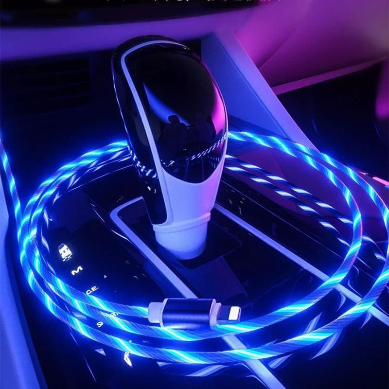 iPhone Lightening Blue Flowing LED USB Cable Charging Charger - UK Stock