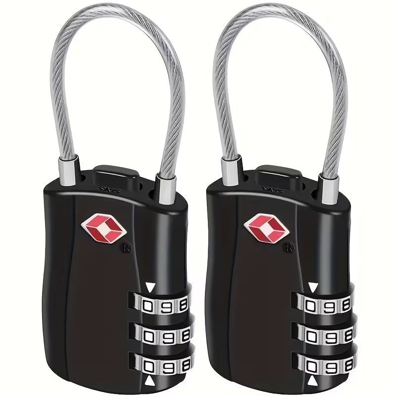 2 x TSA 3 Digit Black Metal Security Lock Luggage Case Padlock Backpack UK Stock