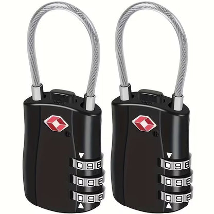 2 x TSA 3 Digit Black Metal Security Lock Luggage Case Padlock Backpack UK Stock