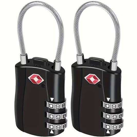2 x TSA 3 Digit Black Metal Security Lock Luggage Case Padlock Backpack UK Stock