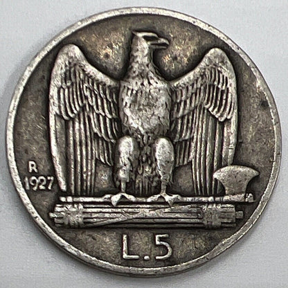 1927 - R Italy 5 Lira Silver Coin | Collectable Grade
