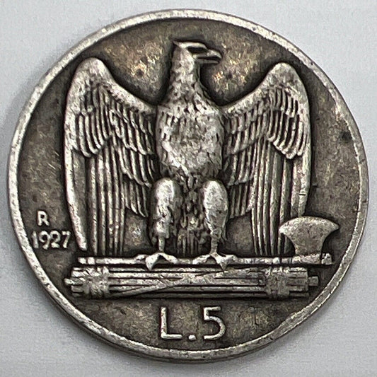 1927 - R Italy 5 Lira Silver Coin | Collectable Grade