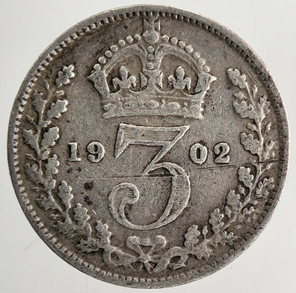 1902 Edward VII Threepence Silver Coin | Fine Collectable Grade | a9565