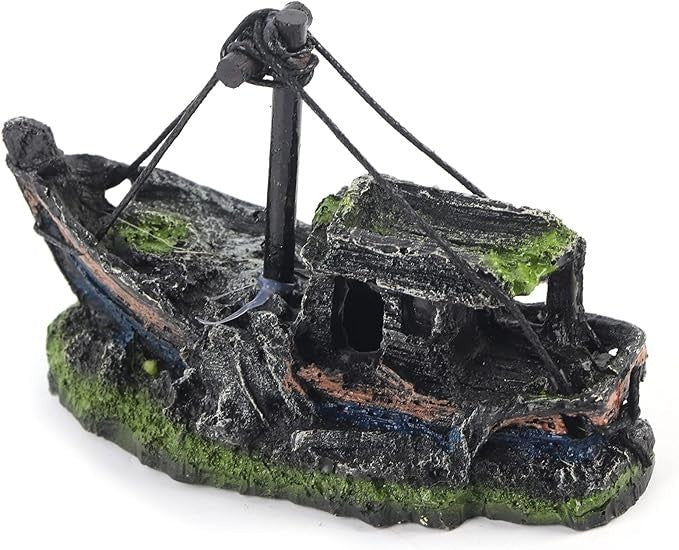 Aquarium Fish Tank Shipwreck Sculpture Figurine For Freshwater & Saltwater Tanks