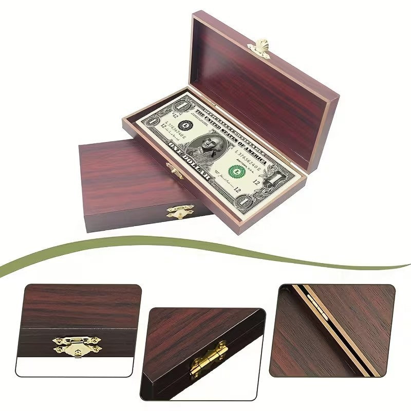Secure Wooden Wood Money Storage Box - Cash Currency Banknotes Coins Organiser