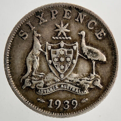 1939-M Australia Sixpence Silver Coin | Fine Collectable Grade | a6441