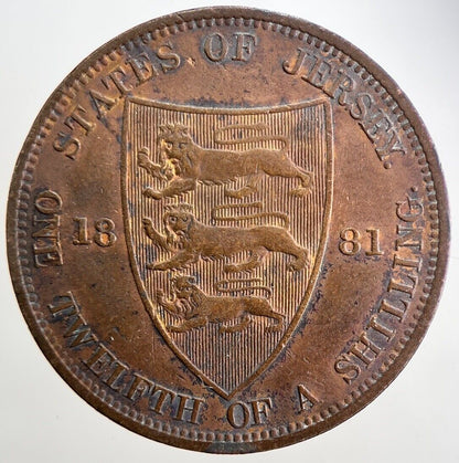 1881 Jersey 1/12th One-Twelfth-Of-A-Shilling Coin | Very High Grade