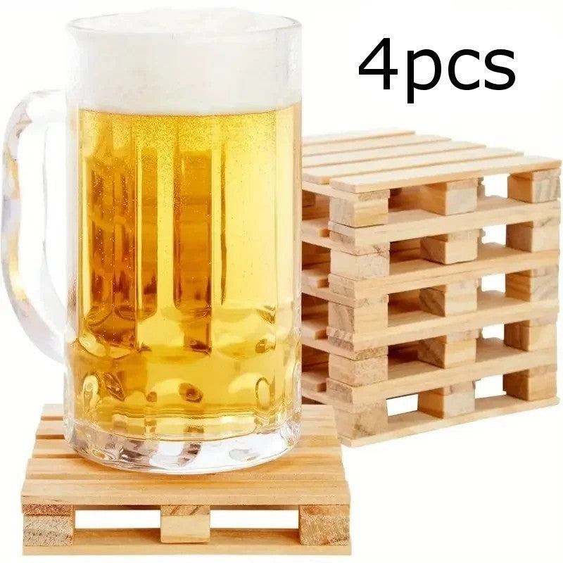 4 x Mini Wood Pallet Stack - able Coasters for Hot and Cold Drinks Gift UK