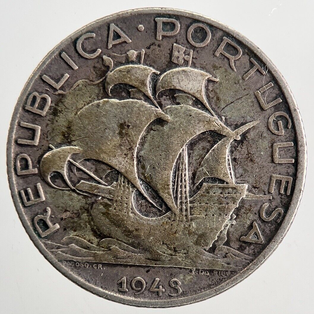 1943 Portugal 2.5 2-1/2 Escudos Silver Coin | Fine Collectable Grade | a9479