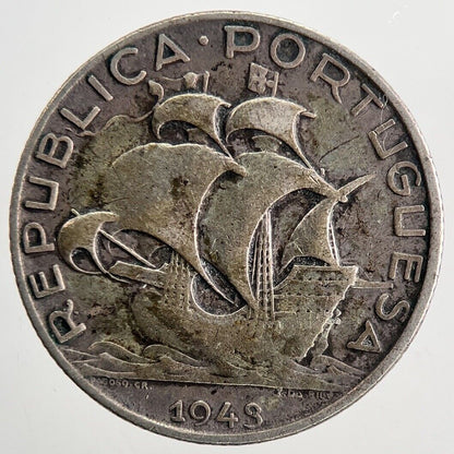 1943 Portugal 2.5 2-1/2 Escudos Silver Coin | Fine Collectable Grade | a9479