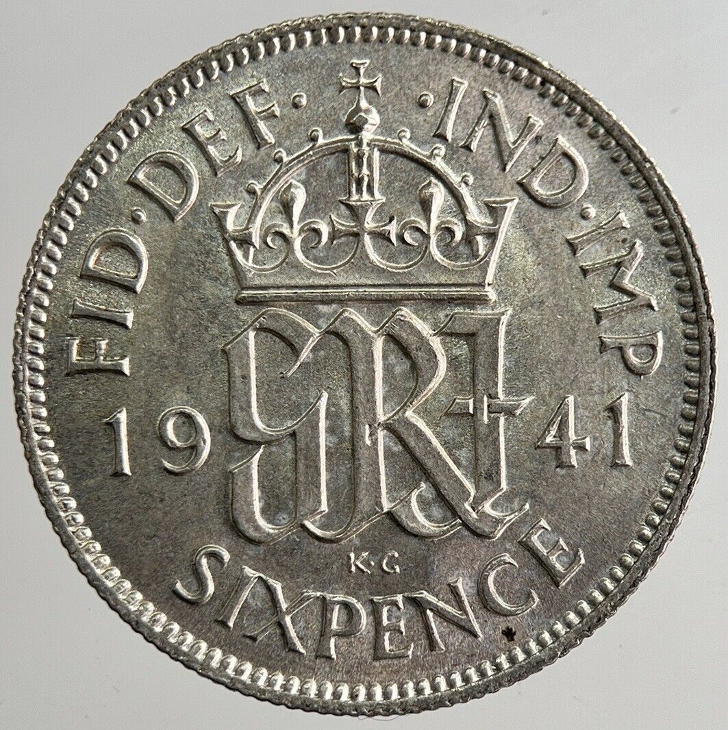 1941 George VI British Sixpence Silver Coin | Very Fine Grade | a8341