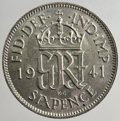 1941 George VI British Sixpence Silver Coin | Very Fine Grade | a8341
