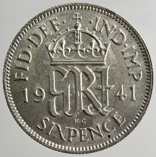 1941 George VI British Sixpence Silver Coin | Very Fine Grade | a8341