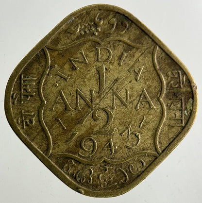 1943 India 1/2 Half Anna Coin | Fine Collectable Grade