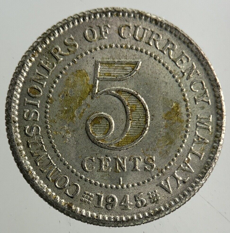 1945 Malaya 5 Cents Silver Coin | Fine Collectable Grade