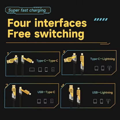 4 in 1 USB Fast Charge Charging Cable Charger Tablet iPhone Lightening Type C