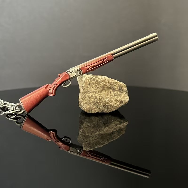 Metal Double Long Barrel Shotgun Gun Keyring Premium Keychain Gift UK