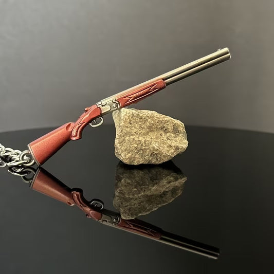 Metal Double Long Barrel Shotgun Gun Keyring Premium Keychain Gift UK