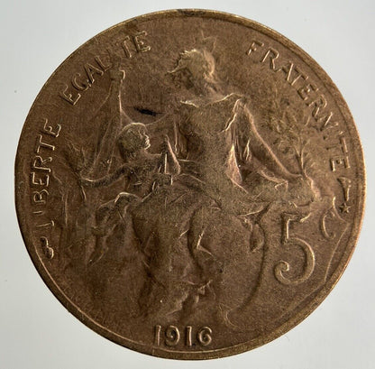 1916 France 5 Centimes Coin | Fine Collectable Grade