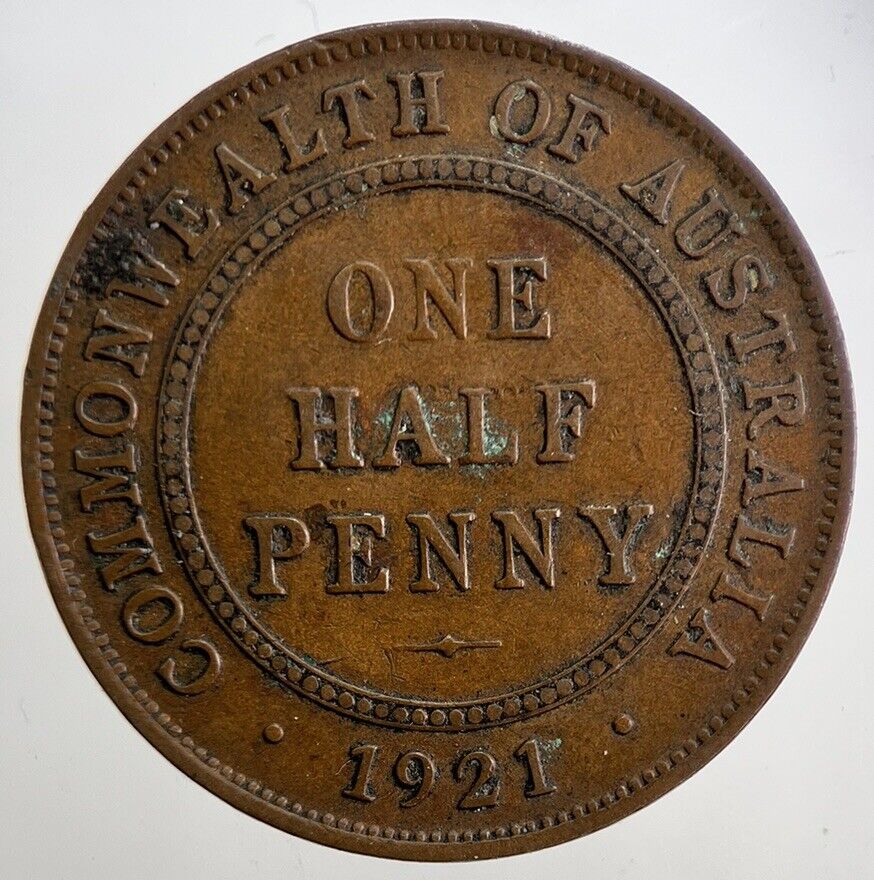 1921 Australia One Half Penny Coin | Fine Collectable Grade