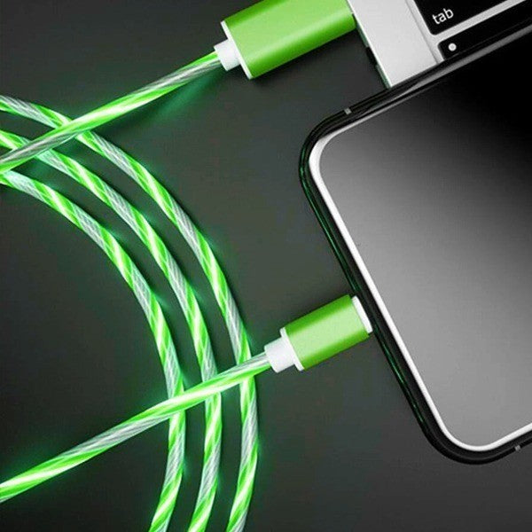 iPhone Lightening Green Flowing LED USB Cable Charging Charger - UK Stock