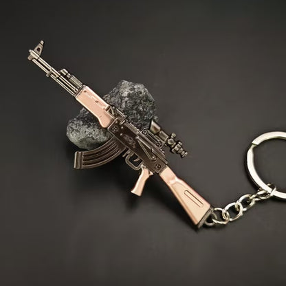 Mini Scoped Assault Rifle Gun With Shaped Keyring Premium Keychain Gift UK